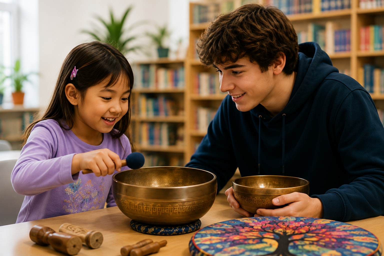 Children exploring musical instruments